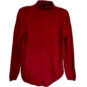 Cyrus Vibrant Red Mock Turtleneck Zip-Back Sweater Rounded Hem Size-Small Posh
